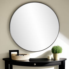 36" Black Round Framed Accent Mirror - Homeroots