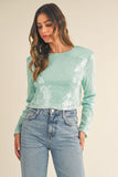 MABLE Shoulder Padded Sequin Crop Top - Trendsi