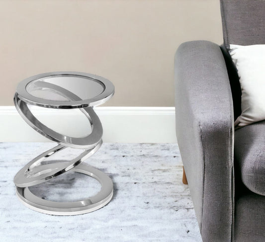 17" Silver Glass Round End Table - Homeroots