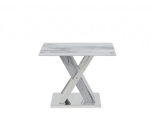 18" Silver And White Solid and Manufactured Wood Square End Table - Homeroots