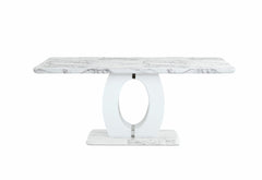 71" White Marble Pedestal Base Dining Table - Homeroots