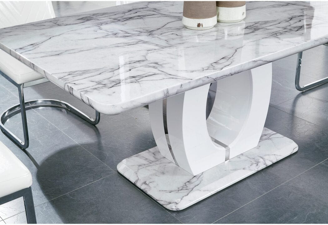 71" White Marble Pedestal Base Dining Table - Homeroots