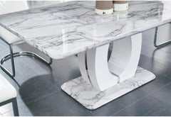 71" White Marble Pedestal Base Dining Table - Homeroots