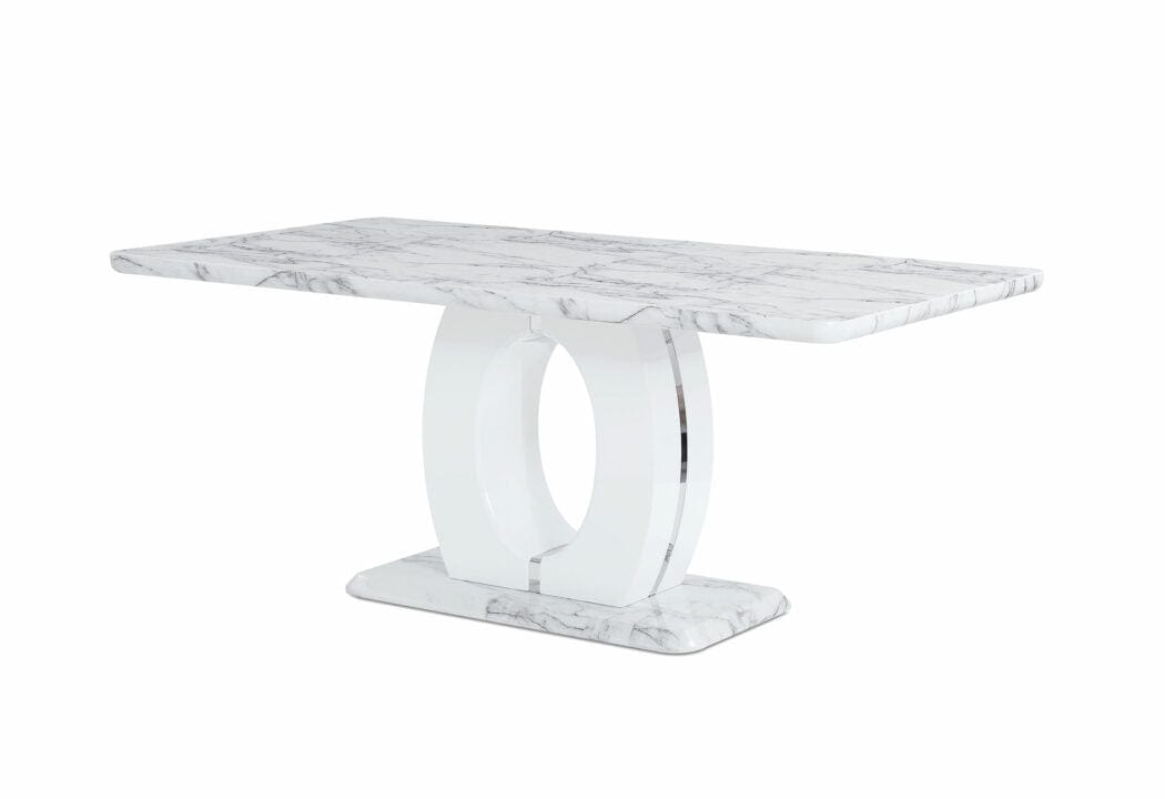 71" White Marble Pedestal Base Dining Table - Homeroots