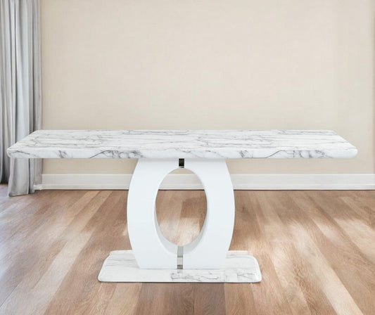 71" White Marble Pedestal Base Dining Table - Homeroots