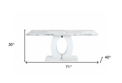 71" White Marble Pedestal Base Dining Table - Homeroots