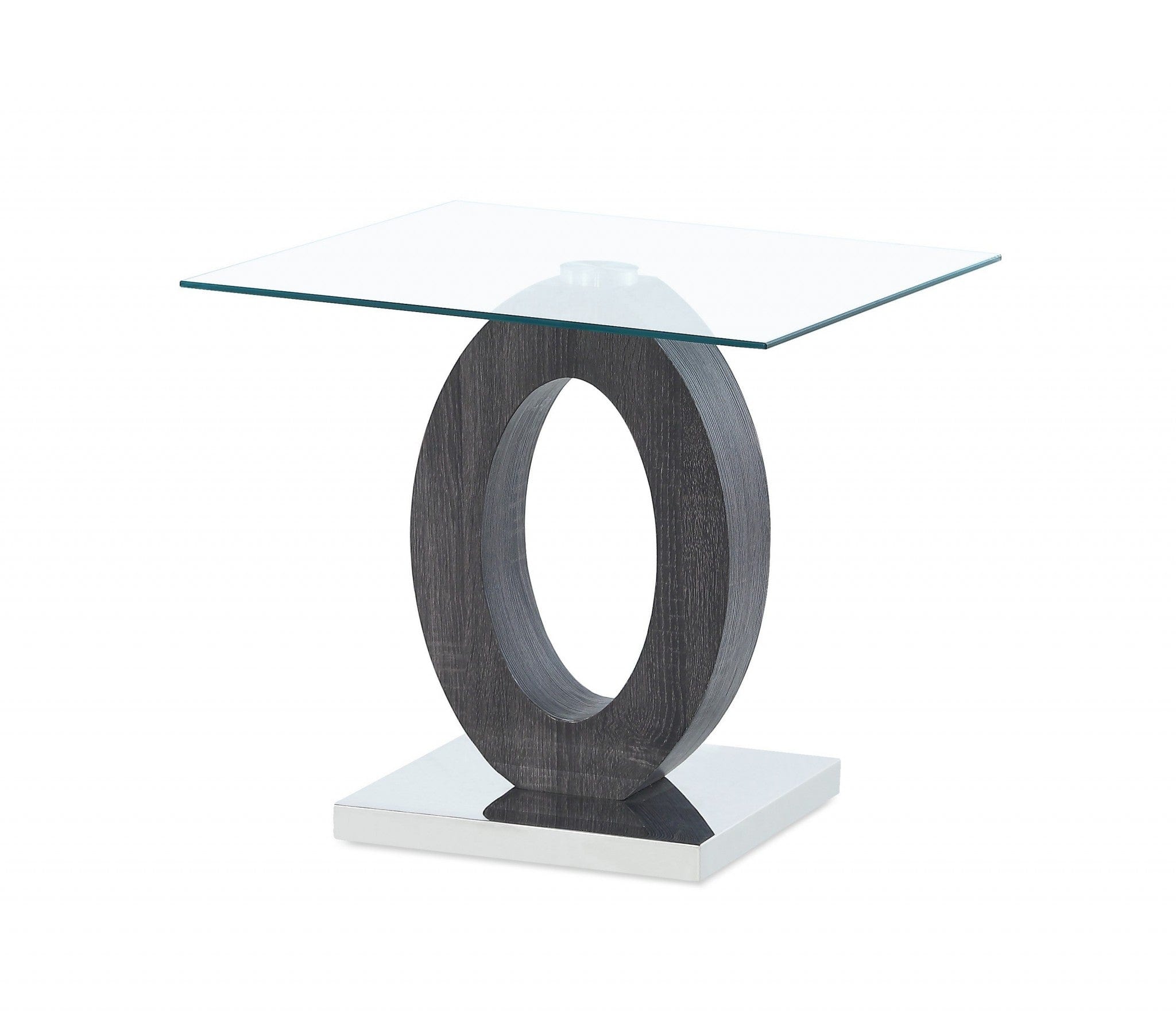 20" White, Grey And Clear Glass Oval End Table - Homeroots