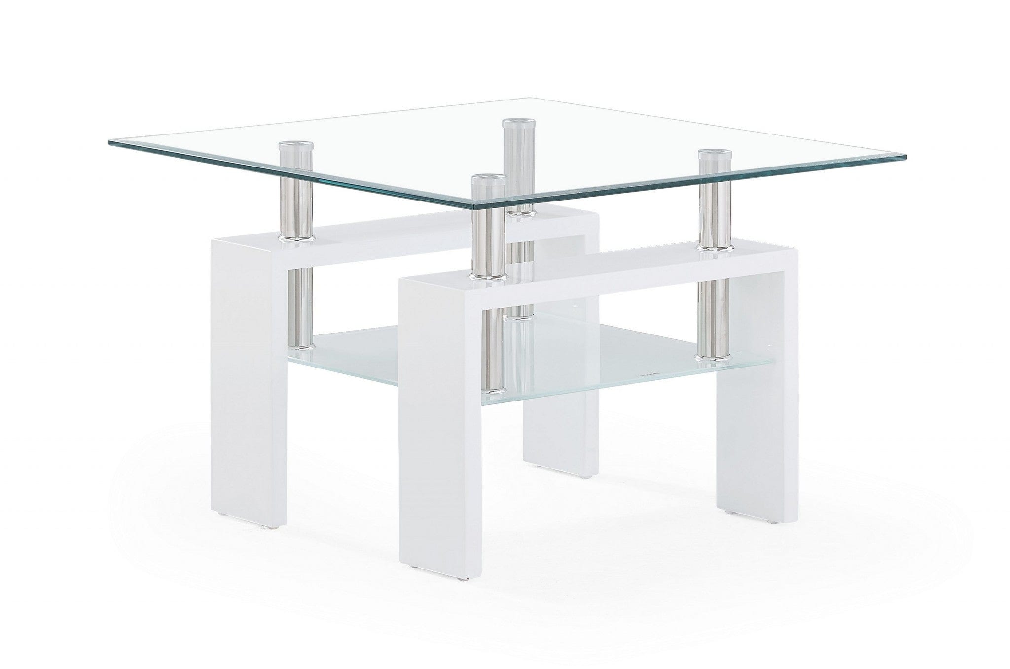 18" White And Clear Glass End Table - Homeroots