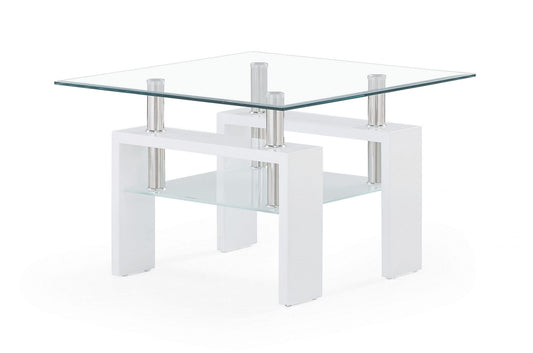 18" White And Clear Glass End Table - Homeroots