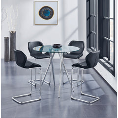 Chrome Metal Legs Bar Table With Round Tempered Glass Top - Homeroots