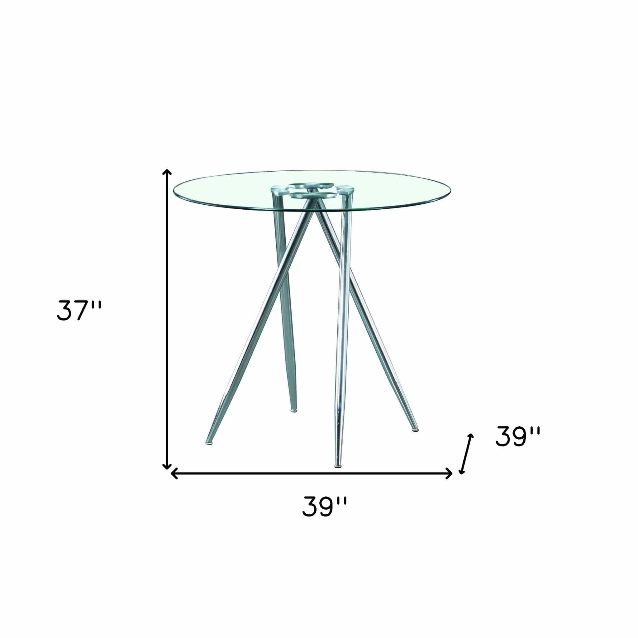 Chrome Metal Legs Bar Table With Round Tempered Glass Top - Homeroots