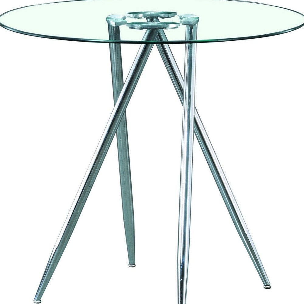 Chrome Metal Legs Bar Table With Round Tempered Glass Top - Homeroots