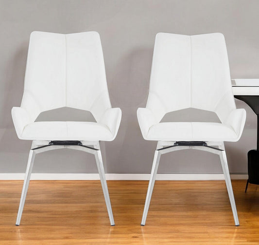 Set Of 2 White Bucket Style Dining Chairs With Metalic Silver Base