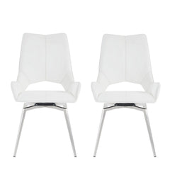 Set Of 2 White Bucket Style Dining Chairs With Metalic Silver Base