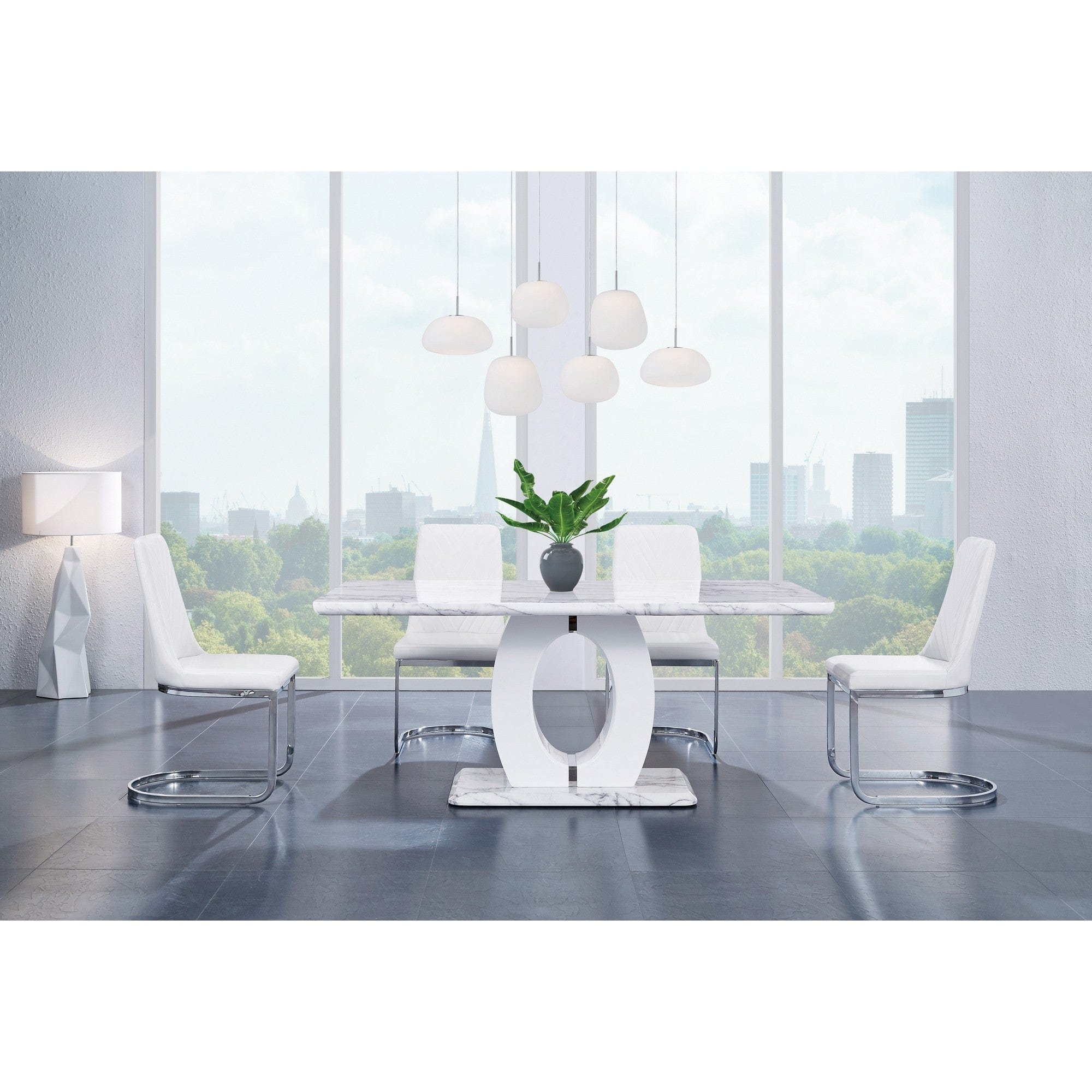 Set Of 2 Modern White Dining Chairs With Horse Shoe Style Metal Base