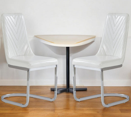 Set Of 2 Modern White Dining Chairs With Horse Shoe Style Metal Base