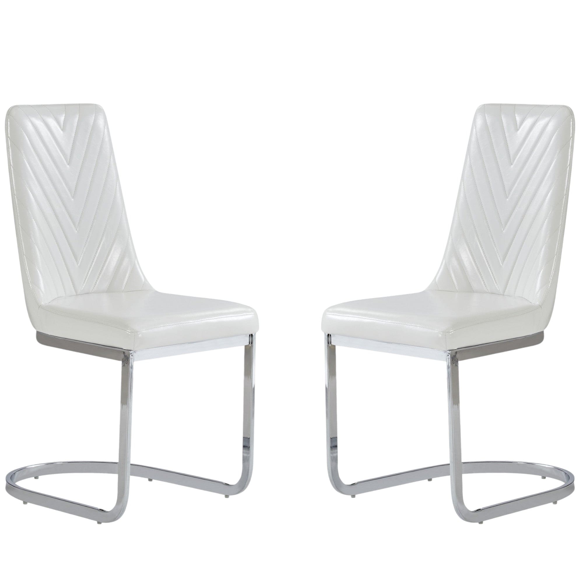 Set Of 2 Modern White Dining Chairs With Horse Shoe Style Metal Base