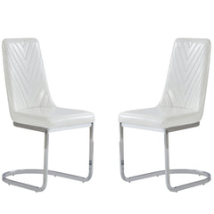 Set Of 2 Modern White Dining Chairs With Horse Shoe Style Metal Base