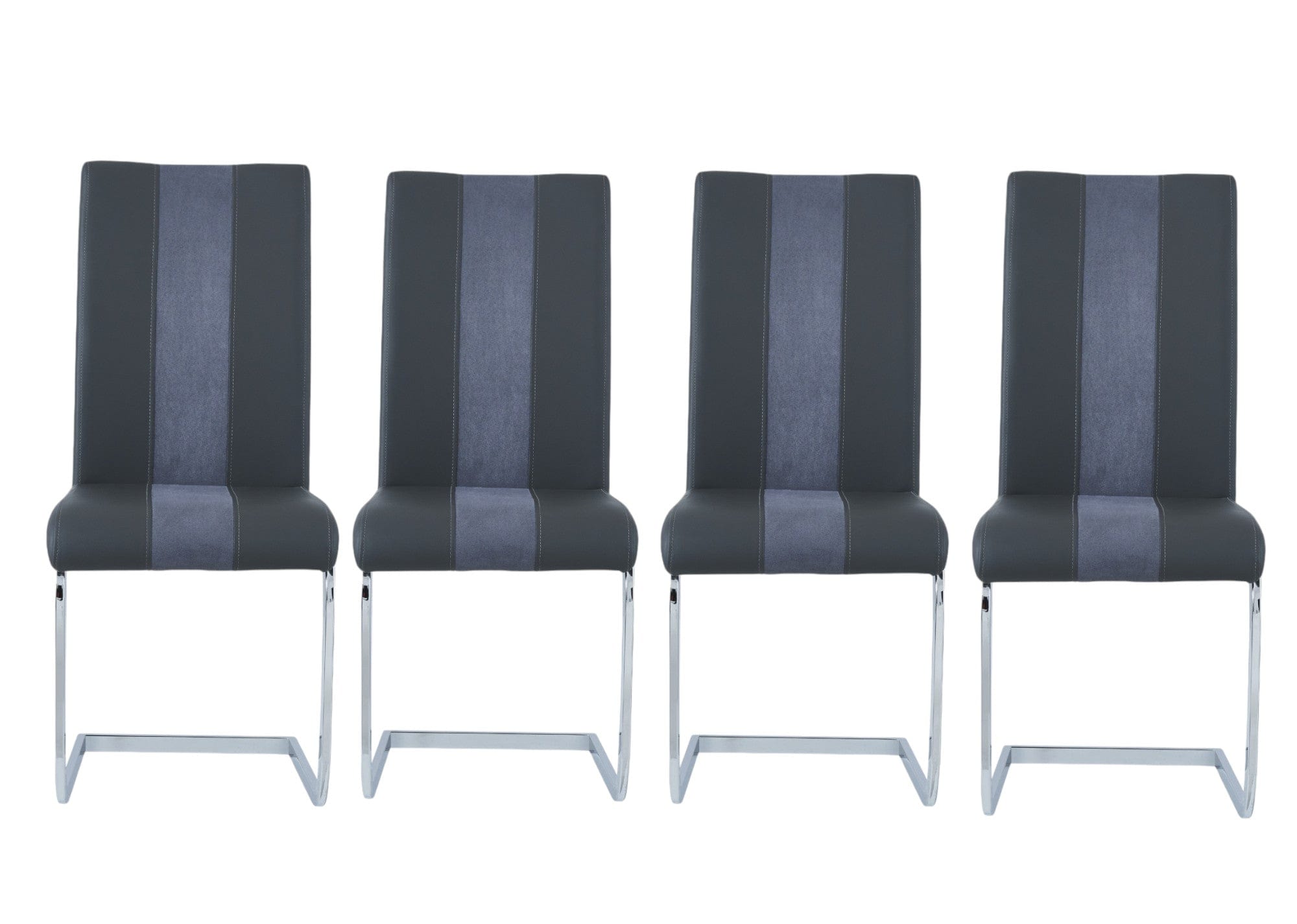 Set of Four Gray And Silver Upholstered Faux Leather Dining Side Chairs