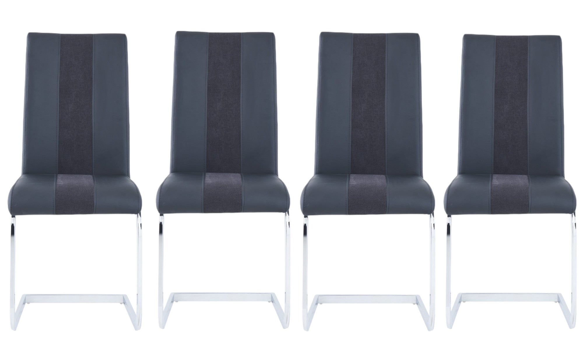 Set Of 4 Black Two Toned Dining Chairs With Silver Tone Metal Base