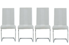 Set Of 4 White Two Toned Dining Chairs With Silver Tone Metal Base