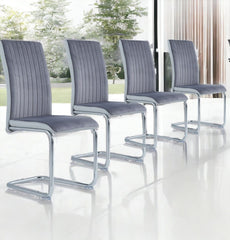 Set Of 4 Two Tone Grey And Chrome Dining Chairs - Homeroots