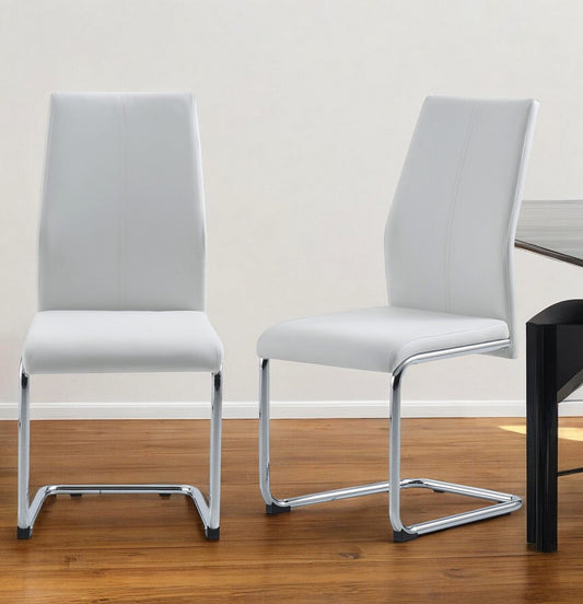 Set Of 4 Modern White Dining Chairs With Chrome Metal Base