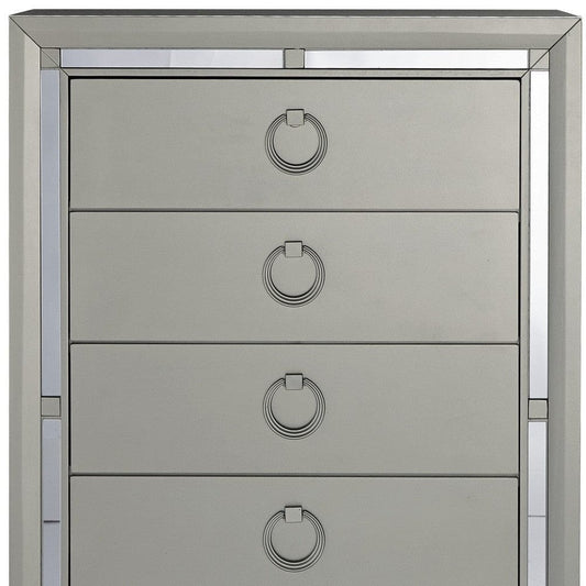 33" Silver Solid Wood Mirrored Five Drawer