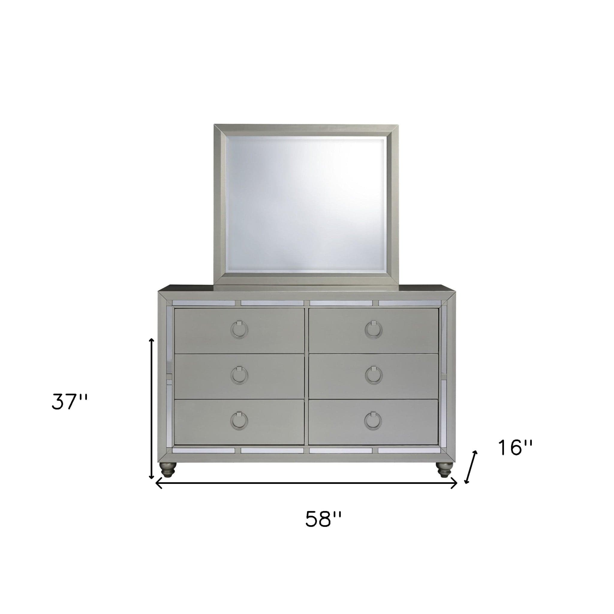 58" Silver Solid Wood Six Drawer Double Dresser - Homeroots