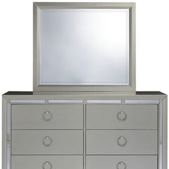 Modern Silver Tone Mirror With Sleek Wood Trim