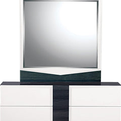 White And Grey Mirror With Rectangular Wood Trim