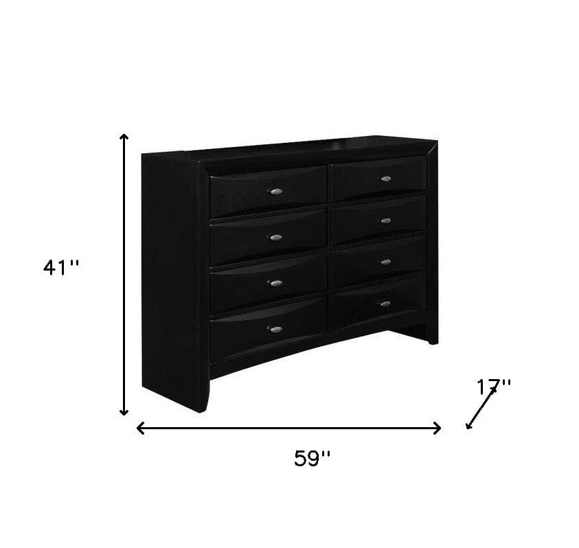 59" Black Solid Wood Eight Drawer Double Dresser - Homeroots