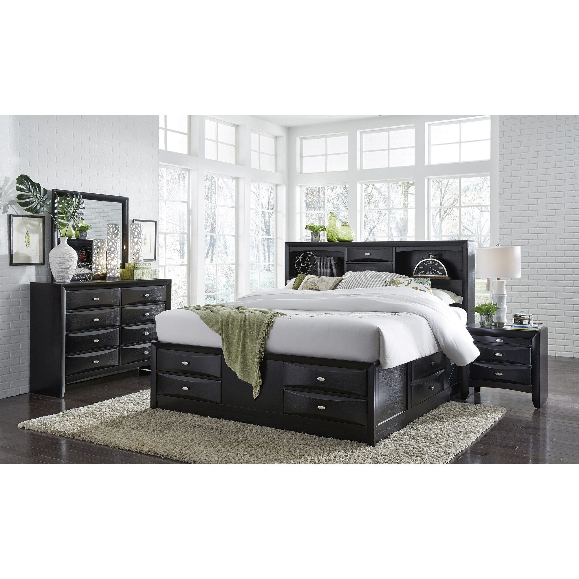 59" Black Solid Wood Eight Drawer Double Dresser - Homeroots