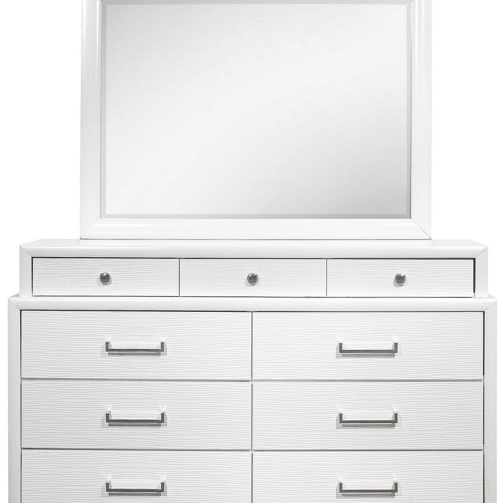 59" White Solid Wood Mirrored Nine Drawer - Homeroots