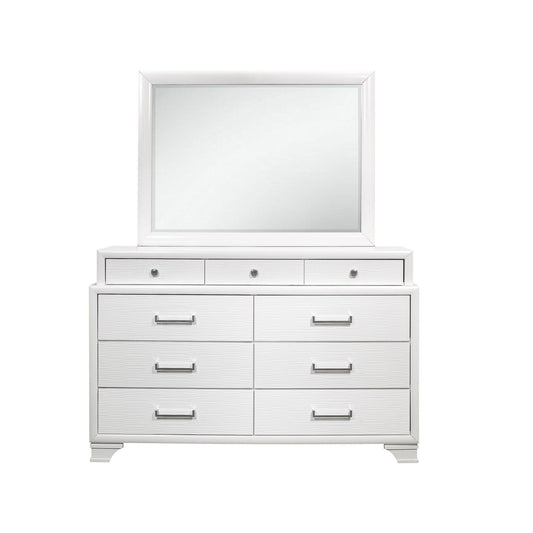 59" White Solid Wood Mirrored Nine Drawer - Homeroots