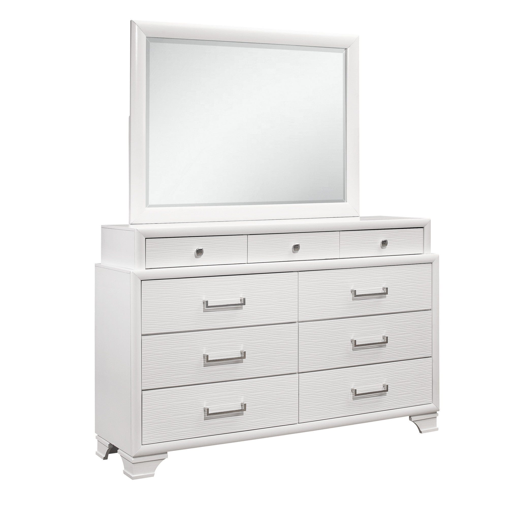 59" White Solid Wood Mirrored Nine Drawer - Homeroots