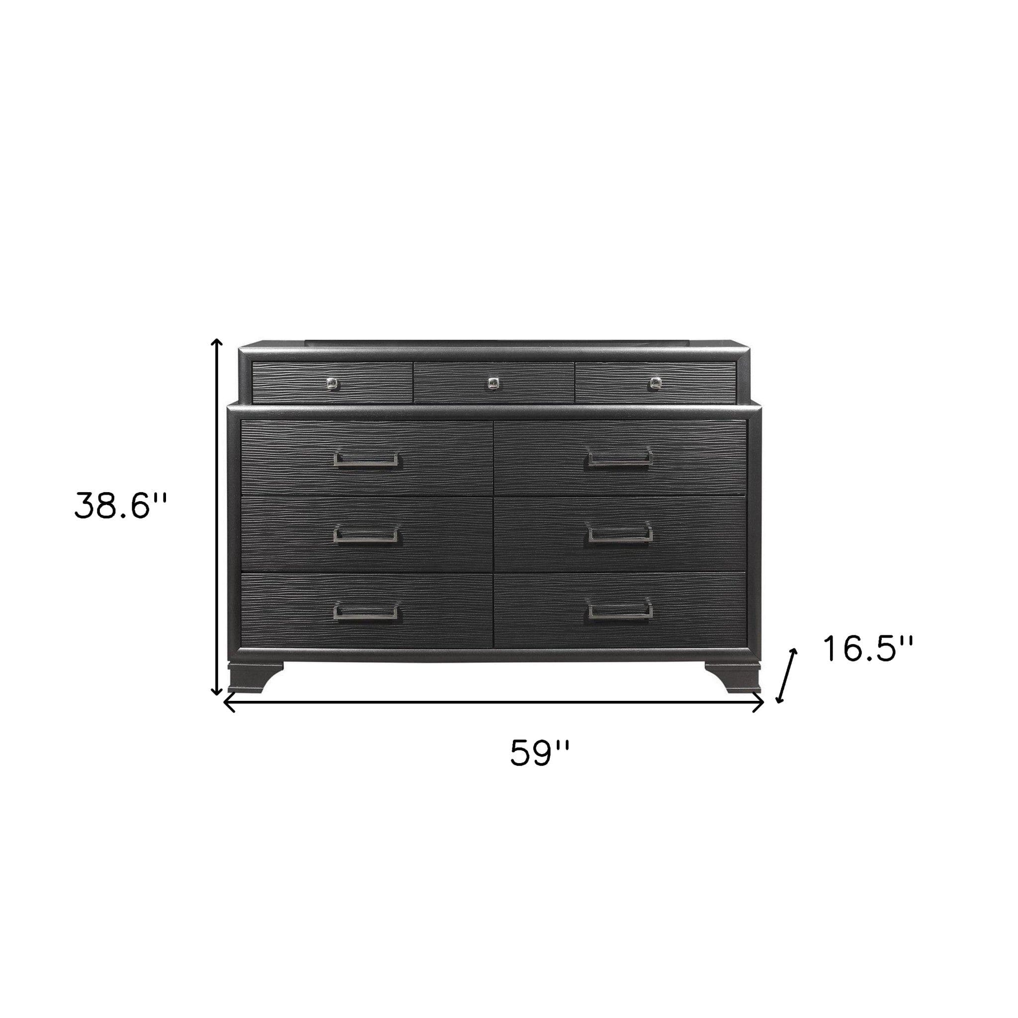 59" Gray Solid Wood Nine Drawer Double Dresser - Homeroots