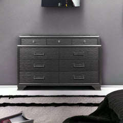 59" Gray Solid Wood Nine Drawer Double Dresser - Homeroots