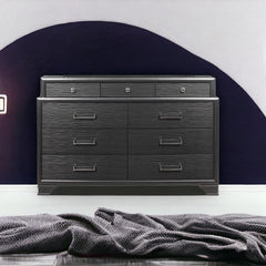 59" Gray Solid Wood Nine Drawer Double Dresser - Homeroots