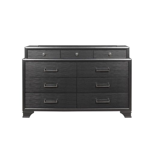 59" Gray Solid Wood Nine Drawer Double Dresser - Homeroots