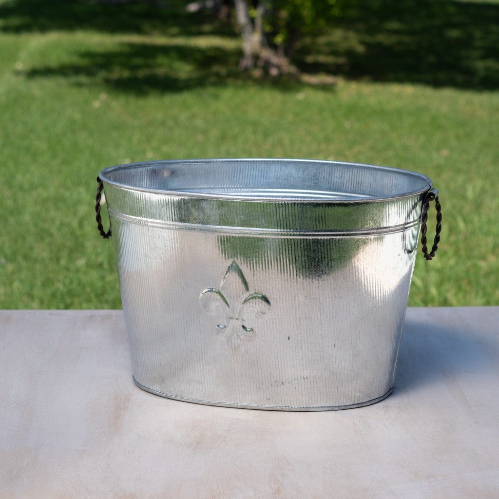 Oval Silver Ribbed Fleur De Lis Beverage Tub