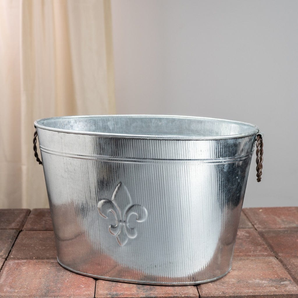 Oval Silver Ribbed Fleur De Lis Beverage Tub