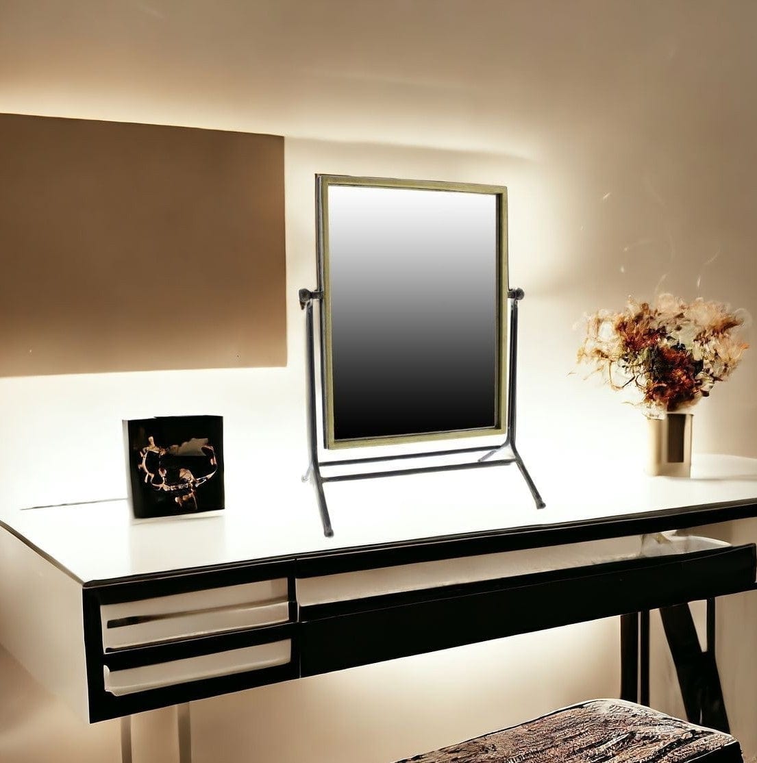 18" Black Framed Makeup Shaving Tabletop Mirror - Homeroots