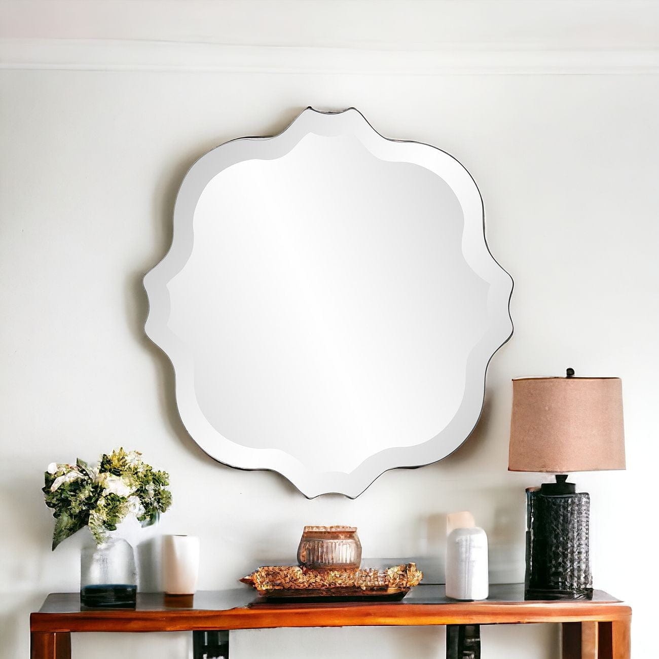 16" Gray Abstract Unframed Accent Mirror - Homeroots