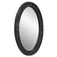 Oval Antiqued Black Wood Frame Mirror