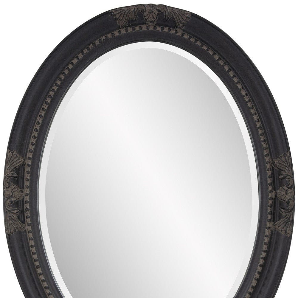 Oval Antiqued Black Wood Frame Mirror