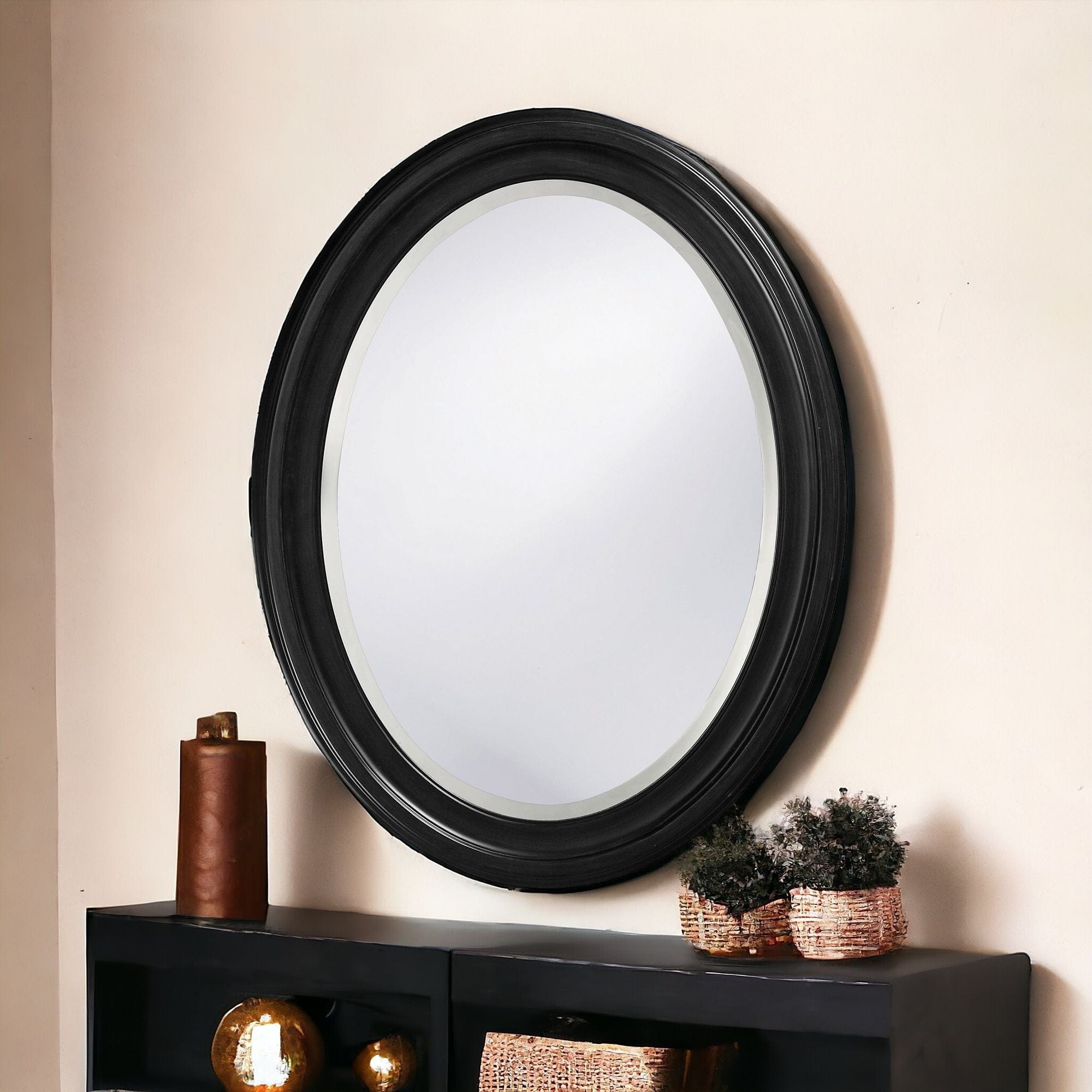 Oval Shaped Black Wood Frame Mirror - Homeroots