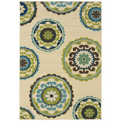 7' X 10' Green and Ivory Floral Indoor Outdoor Area Rug - Homeroots