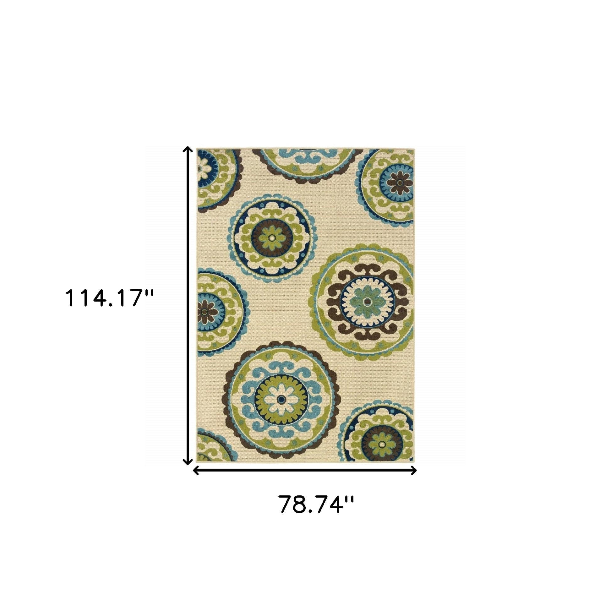 7' X 10' Green and Ivory Floral Indoor Outdoor Area Rug - Homeroots