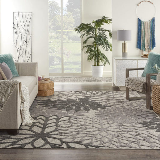 7' X 10' Gray Floral Indoor Outdoor Area Rug - Homeroots